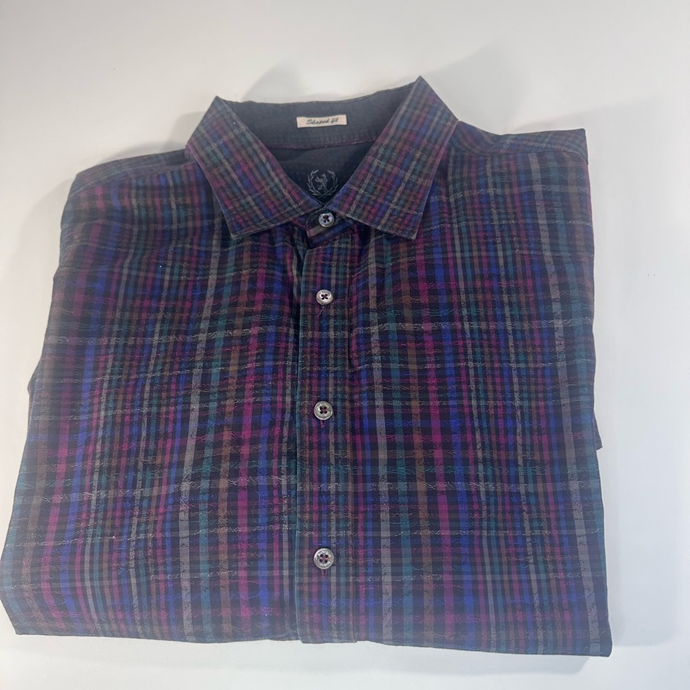 Bugatchi Uomo Men’s Shaped Fit Button Down Shirt 100% Cotton Long Sleeve Large